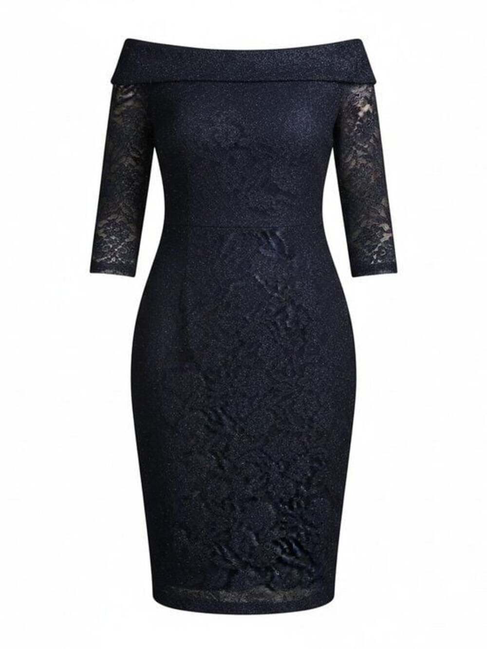Off -the-Shoulder Knee Length Lace Dress - Picture 3 of 4